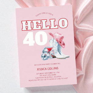 Rosa Western-Cowgirl-Disco-40. Geburtstagsfeier Folieneinladung