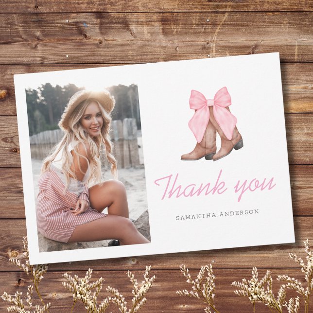 Rosa Western Cowgirl Foto Abschluss Dankeskarte (Von Creator hochgeladen)