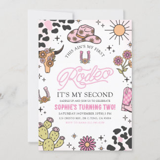 Rosa Western Cowgirl Rodeo 2. Geburtstag Party Einladung