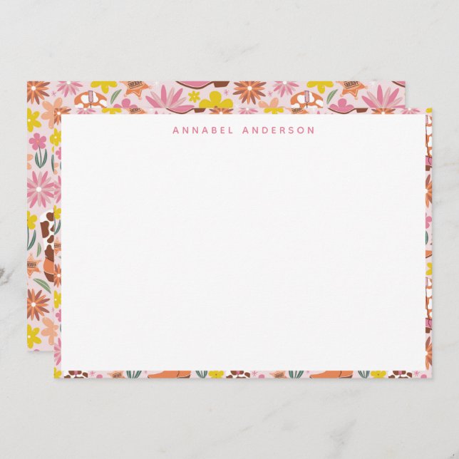 Rosa Western Cowgirl Stiefel Border Personalisiert Dankeskarte (Vorne/Hinten)