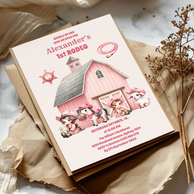 Rosa Western First Birthday Rodeo Baby Girl Einladung (Von Creator hochgeladen)