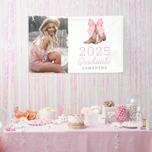 Rosa Western Foto Personalisiert 2025 Abschluss Banner (Party)