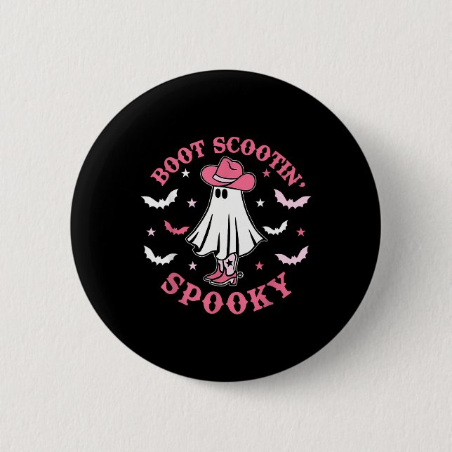 Rosa Western Halloween Cowboy Ghost Boot Scootis S Button (Vorderseite)