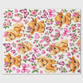 Rosa Western Highland Cow & Pony Geschenkpapier
