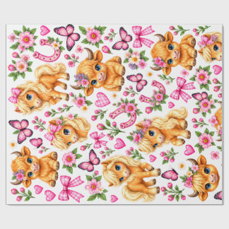 Rosa Western Highland Cow & Pony Geschenkpapier