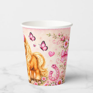 Rosa Western Highland Kuh & Pony Baby Shower 8oz Pappbecher
