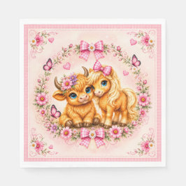 Rosa Western Highland Kuh & Pony Baby Shower Serviette
