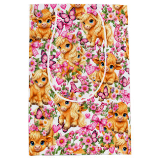 Rosa Western Highland Kuh & Pony Geschenkpapier Sc Mittlere Geschenktüte