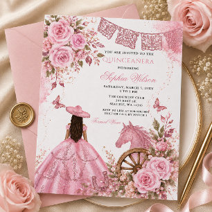 Rosa Western Pferd Floral Charra Quinceañera Einladung