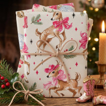 Rosa Western-Rentier-Weihnachtspapier