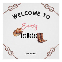 Rosa Western Rodeo Cowgirl 1. Geburtstag Party Zei Poster