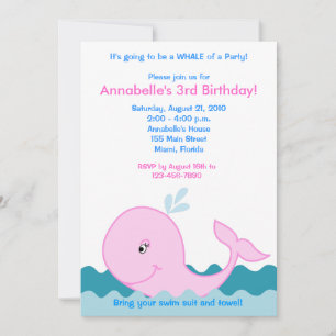Rosa Whale 12x18 Geburtstagsfeier Einladung