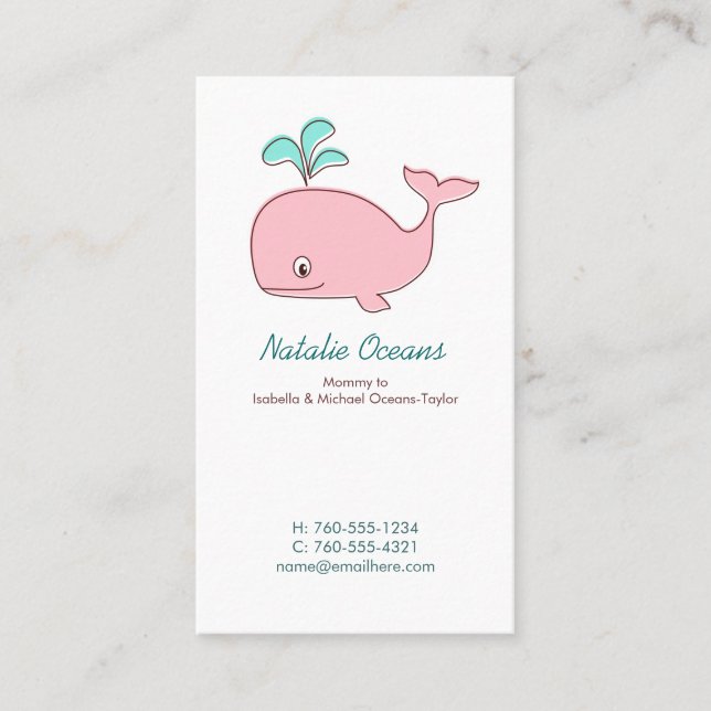Rosa Whale-Mami-Rufkarten Telefonnummerkarte (Vorderseite)