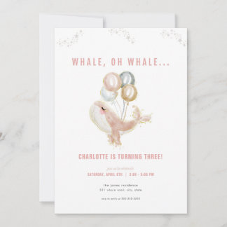 Rosa Whale Oh Whale Geburtstagsfeier Einladung