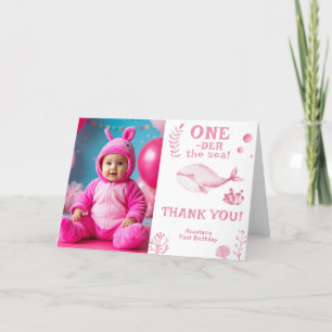 Rosa Whale Oneder See 1. Geburtstag Dankeskarte