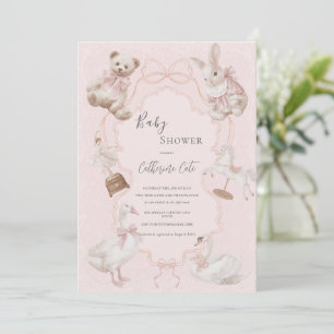 Rosa Whimsical Eleganter Bär Baby Shower Einladung