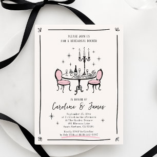 Rosa Whimsical Hand Drawn Dinner Tischdecke Probe Einladung