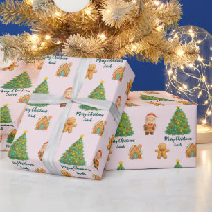 Rosa Whimsical Santa-Gebäck-Weihnachten Geschenkpapier