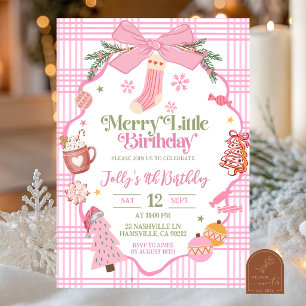Rosa Whimsical Weihnachten Froher Kleiner Geburts Einladung