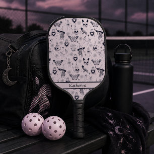 Rosa Whimsigoth-Hexenmuster mit individuellem Name Pickleball Schläger