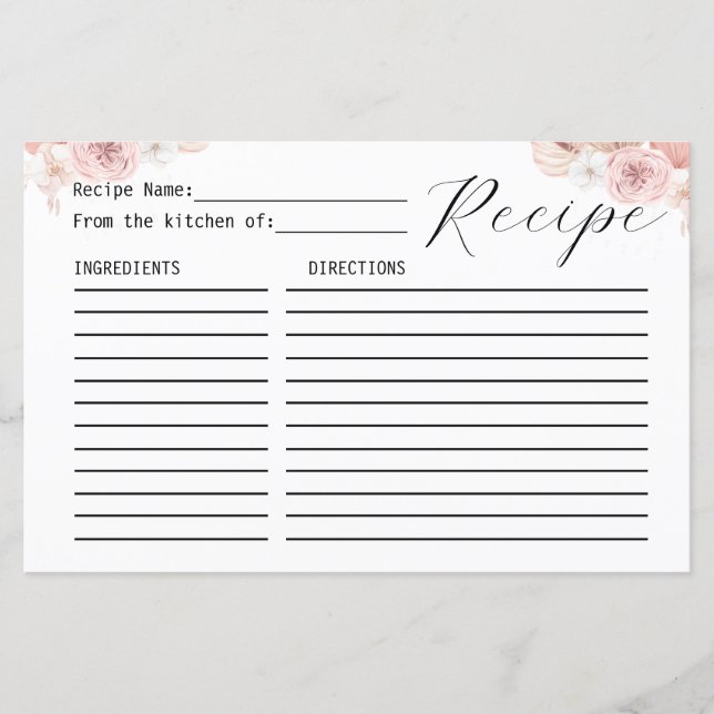 Rosa White & Gray Boho Florals Rezept Karte (Vorderseite)