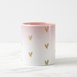 Rosa White Ombre Gold Glitzer Herz Zweifarbige Tasse