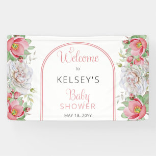 Rosa   White Sweet Floral Blooms Girl Baby Dusche Banner