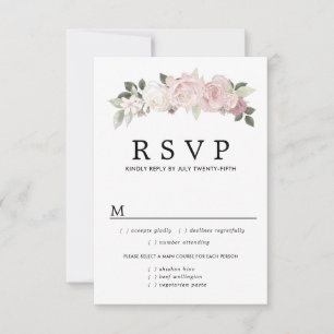 Rosa WhiteFloral Wedding RSVP Card, Optionen zum E