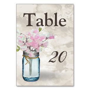 Rosa Wicken im vintage-Masonglas Aquarell Tischnummer
