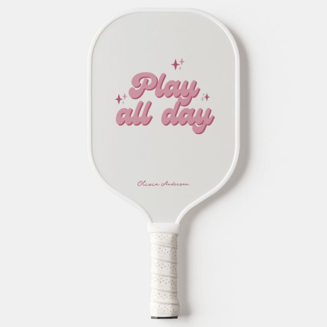 Rosa Wiedergabe Alltäglicher Retro-Personalisierte Pickleball Schläger (Vorderseite)