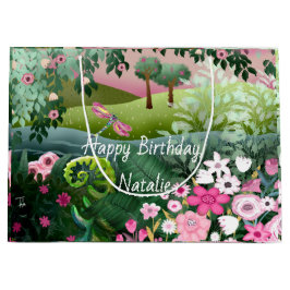 Rosa Wiese mit handgemalt Dragonfly Große Geschenktüte