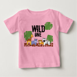 Rosa "WILD ONE" Safari Dschungel Thema Erster Gebu Baby T-shirt