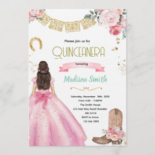 Rosa Wild West Quinceañera-Einladung Einladung