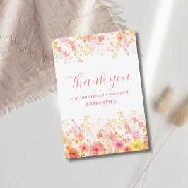 Rosa Wildblume Babydusche Dankeskarte