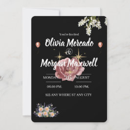 Rosa Wildblume Bläserschwarze Hochzeit Einladung