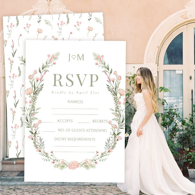 Rosa Wildblume Blütenhochzeit RSVP Karten (Von Creator hochgeladen)