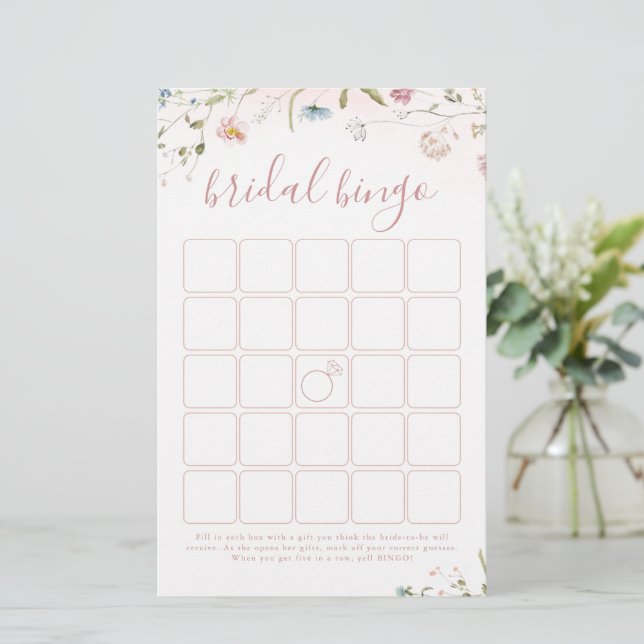 Rosa Wildblume Boho Brautparty Bingo-Spiel (Stehend Vorderseite)