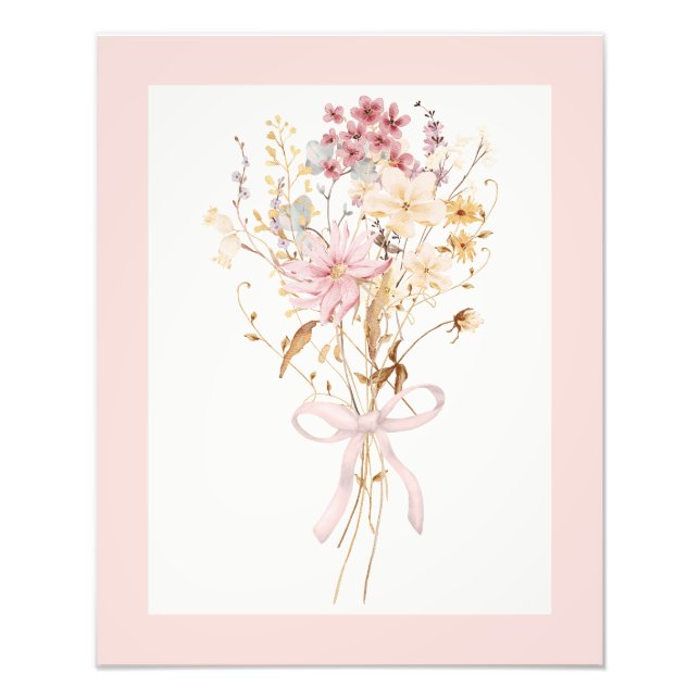 Rosa Wildblume Bouquet mit Bow Feminine Fotodruck (Vorne)