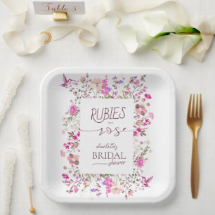 Rosa Wildblume Brautparty Papierplatte Pappteller