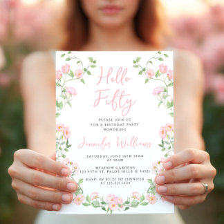 Rosa Wildblume Floral Boho 50. Geburtstag Einladung