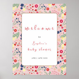 Rosa Wildblume Frame Girl Babydusche Willkommen Poster