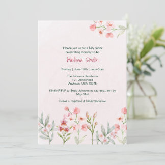 Rosa Wildblume Garden Kinderdusche Einladung