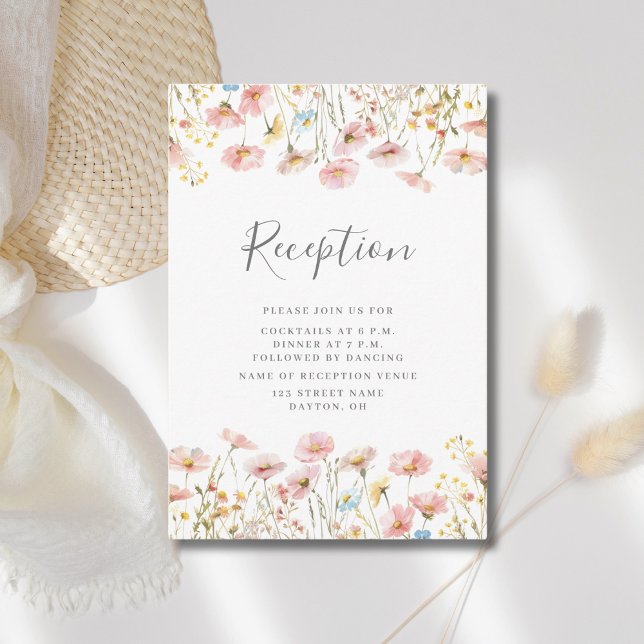 Rosa Wildblume Hochzeitsempfangskarte Begleitkarte (Von Creator hochgeladen)