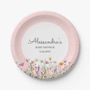 Rosa Wildblume Kinderdusche Pappteller