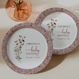 Rosa Wildblume Kinderdusche Pappteller