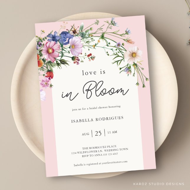 Rosa Wildblume Liebe in Bloom Brautparty Einladung ( Invite shown in 5 x 7 inches, choose size, paper and corner style.
)
