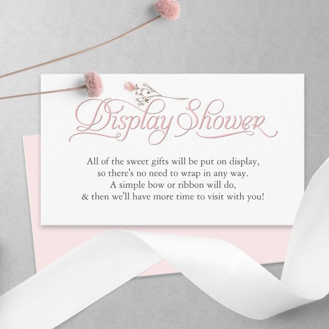 Rosa Wildblume mit elegantem Drehbuch-Display Dusc Begleitkarte (Display SHower, Pink baby Girl shower enclosure cards.)