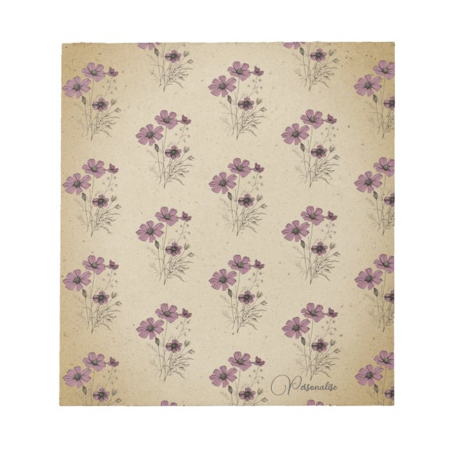 Rosa Wildblume Muster Vintag altes Papier Persönli Notizblock (Vorderseite)