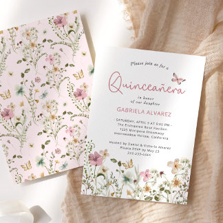 Rosa Wildblume Quinceañera Einladung