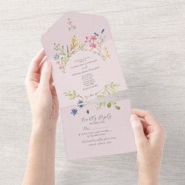 Rosa Wildblume Rustic Boho Wedding All In One Einladung